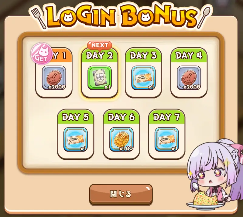 追放者食堂へようこそ！ オーダーラッシュのログインボーナス